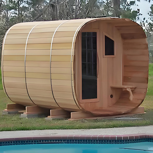 Sauna a Infrarossi Moderna in Cedro Rosso per 6 Persone, Cubo da Esterno Adatto per Villa, Porta Esterna in Vetro Temperato, Stufa Elettrica 6kW - Product Image 3