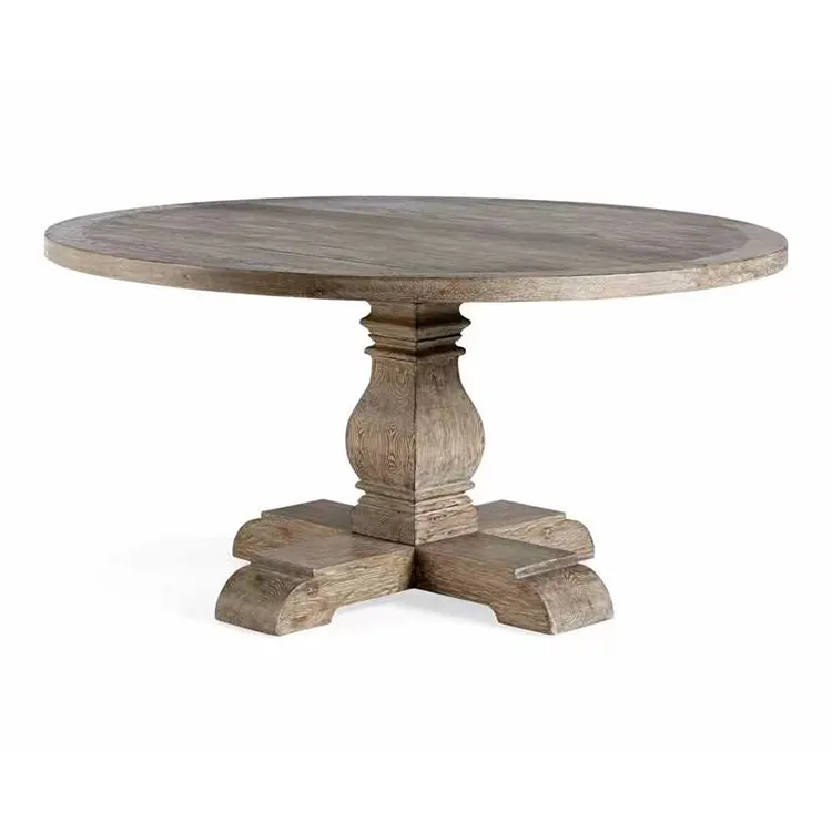 Table à manger ronde en bois de chêne de couleur naturelle claire nordique moderne