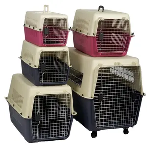 新型塑料户外铁门宠物承运人航空运输箱旅行箱旅行箱飞行笼子宠物狗窝运输笼子带轮子