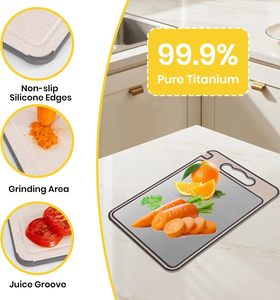 Tabla de cortar de doble cara de paja de trigo con acero inoxidable para carne, descongelación y picado, con afilador - Product Image 3