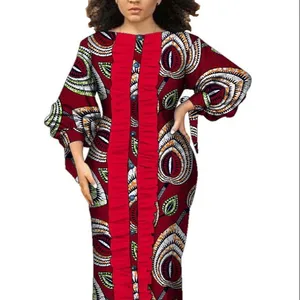 Wholesale Women African Ethnic Batik Printed Cotton Long Sleeve Plus Size Dress