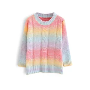 YT Girly Rainbow Color Gradient Knitted Sweater Pullover Women's Knitted