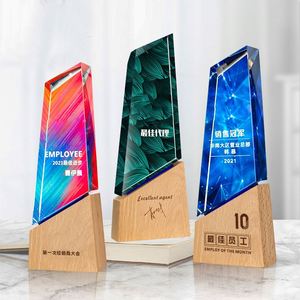 Solid Wood Crystal Trophy Customized Color Printed Crystal Medal Enterprise Event Award <b>Gifts</b> Trophies - Product Image 1