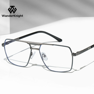 Vente en gros de montures de lunettes optiques classiques carrées en métal pour hommes, montures de lunettes en métal inoxydable, lunettes optiques anti-lumière bleue - Product Image 4