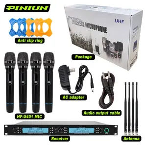 PINIUN UHF 4 ערוצים מערכת מיקרופון אלחוטי מקצועי מיקרופון כף יד מיקרופון לבליר מיקרו