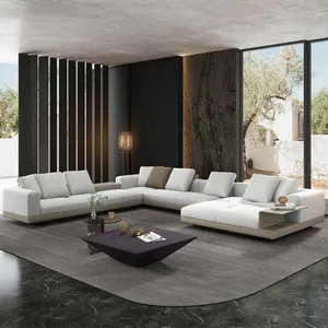 italien modernes leder u l c form teilbares sofa-set mit holz europäisches design wohnzimmermöbel luxus große weiße couch