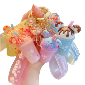 QYS Cartoon Ice Cream Keychain PVC Food Shape <b>Bag</b> Charm Cute Plastic <b>Key</b> <b>Ring</b> for Women - Product Image 1