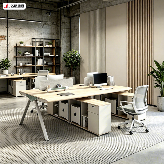 JIUSHUN Office Furniture Desk Customized Wooden Plane Modular Company Office Partition Workstation for Staff