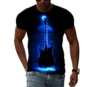 Flame 3D imprimé guitare T-Shirt pour hommes grande taille personnalisé Instruments de musique Jersey avec motif Design OEM ODM T-shirts - Product Image 6