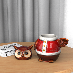 Tarro de galletas de Navidad con diseño de búho pintado a mano, de cerámica de alta gama, personalizable, para venta al por mayor, ideal para el mercado europeo. - Product Image 5