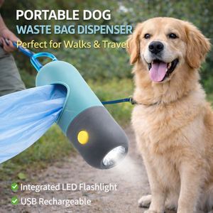 Lampe torche LED avec distributeur de sacs à déjections canines, support portable pour déchets d'animaux avec mousqueton pour les promenades nocturnes en extérieur - Product Image 1