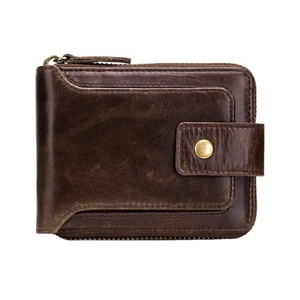 Custom Bifold Engaved <b>Wallet</b> <b>RFID</b> Blocking Mens Credit Card Holder with Zipper Leather Zip Purse Money Bag for Man - Product Image 1