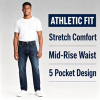 Jean stretch coupe athlétique pour homme, pantalon en denim de coton fuselé, poids moyen, décontracté, usage quotidien, délavage foncé