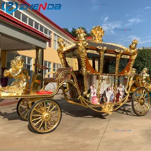 عربة ذهبية فاخرة للأميرة الكلاسيكية عربة ملكية لحفلات الزفاف لمشاهدة معالم المدينة صناعة مرسومة للخيل للبيع