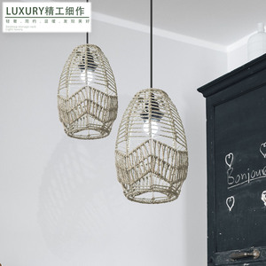 Pantalla de lámpara tejida con cuerda de paja, forma de campana, 5 mm, estilo bohemio ecológico para decoración de dormitorio, cafetería, hotel - Product Image 1