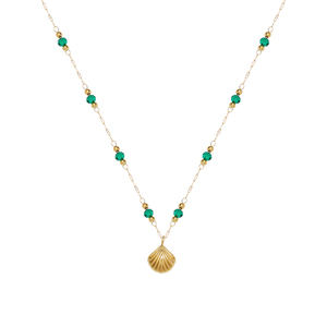 Collar de Moda con Colgante de Concha de Acero Inoxidable Chapado en Oro de 18K, Cadena con Cuentas Verdes para Mujer - Product Image 5