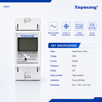 Compteur d'énergie numérique Tepsung EDU01 monophasé 2 pôles sur rail DIN 5(60)A 220-240V Classe 1.0 haute précision avec communication RS485
