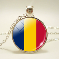 Collier chaîne avec pendentif en alliage et cabochon en verre brillant, motifs de drapeaux du Canada et de diverses régions du continent, série de drapeaux nationaux réglables