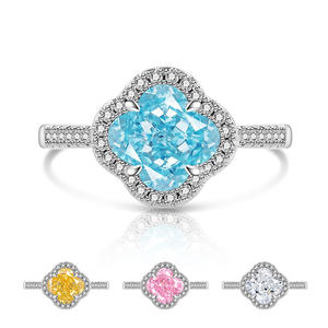 Кольцо регулируемое из меди без свинца и никеля с розовым фианитом огранки «лед», в форме четырехлистного клевера, для помолвки и свадьбы, от производителя ювелирных изделий - Product Image 1