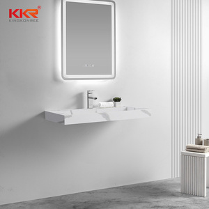 Lavabo mural moderne en surface solide modifiée, motif marbre quartz, pour hôtel, à poser sur comptoir de salle de bain - Product Image 6
