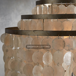 Lustres modernes de luxe Capiz Shell Grandes lampes suspendues pour salon, salle <span class=keywords><strong>à</strong></span> manger, chambre <span class=keywords><strong>à</strong></span> coucher Design simple avec culot d'ampoule E12 - Product Image 3