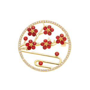 Chinese Style Plum Blossom Brooch Gold Tone Green Crystal Flower Pin Women's Fashion Accessory Gift - Product Image 3
