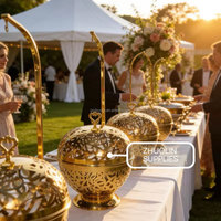 Chauffe-Plats de Luxe Rond en Acier Inoxydable 8L pour Mariages et Buffets, avec Couvercle Suspendu Doré, pour Œufs et Aliments