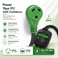 Protector de Sobretensión de 30 Amperios 125V/250V, Cable Adaptador Tipo Dogbone para RV |   Adaptador de Corriente Eléctrico NEMA 5-15P NEMA TT-30R con Protección Contra Sobrecarga