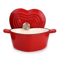 Cocotte en fonte émaillée rouge en forme de cœur, antiadhésive, style antique, avec faible MOQ