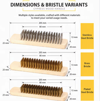 Brosse métallique à manche en bois avec poils en acier plaqué laiton pour l'élimination de la rouille industrielle, le nettoyage de surfaces DIY, garantie 3 ans