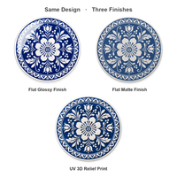 Sous-verre en céramique 10,8 cm motif floral bleu marine et blanc, impression UV émaillée, base en liège, pour table basse, décoration intérieure, cadeau