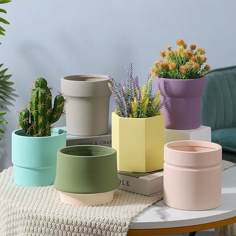 Redeco nouveau Design unique Morandi couleur unie Pots de fleurs balcon pots de plantes en pot pour plantes succulentes pot de fleurs en céramique