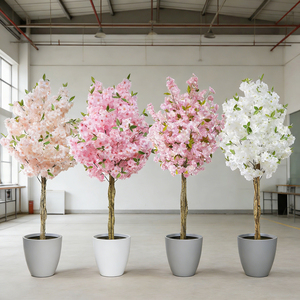 Arbre artificiel en plastique de 1,80 m à fleurs de <span class=keywords><strong>cerisier</strong></span> (blanc rose) Sakura <span class=keywords><strong>japonais</strong></span>, toucher naturel, réaliste, imperméable, pour mariage, intérieur - Product Image 1