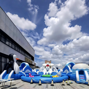 สไลเดอร์น้ำเป่าลมรูปหมีขั้วโลก/เพนกวินธีมหิมะ ขนาดเล็ก สำหรับใช้ในร่ม/กลางแจ้ง วัสดุ PVC คุณภาพสูง ประกอบง่าย - Product Image 1