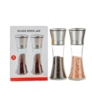 Set of 2 Stainless Steel Salt Glass Spice Shakers Adjustable Coarse <strong>Mills</strong> Stainless Steel Salt and Pepper Grinder - Product Image 6