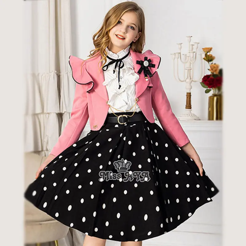 Factory customized children's two-piece applique dress in various colors, girl printed long sleeved dress