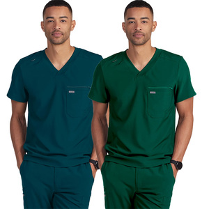 Scrubs d'infirmière à la mode de style médecin pour hommes, tissu tissé extensible à manches courtes, couleur de <span class=keywords><strong>fond</strong></span> uniforme pour usage hospitalier, OEM - Product Image 5