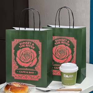 Custom Printed Logo Eco-Friendly Biodegradable Handle Bag Coffee Food Takeout Kraft Paper Shopping Bags Packaging - Product Image 2