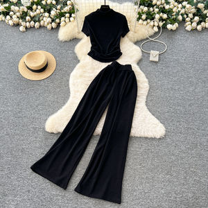 优雅宽松2件套女士上衣高腰百褶服慢跑套装批发 - Product Image 2