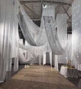 Décoration de mariage : <span class=keywords><strong>Voile</strong></span> de mariée <span class=keywords><strong>blanc</strong></span>, <span class=keywords><strong>Tissu</strong></span> <span class=keywords><strong>transparent</strong></span> pour scène de mariage, Plafond couleur champagne, <span class=keywords><strong>Tissu</strong></span> suspendu pour mariage - Product Image 2