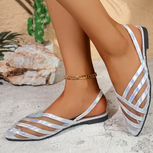 Women Rainbow Metallic Mesh Slingback Flat <b>Sandals</b> Pointed Toe <b>Elastic</b> Strap Summer Party Ladies Shoes - Product Image 5