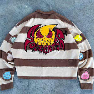 Camiseta gruesa de felpa francesa desgastada rasgada con flecos acanalada Turn Down Neck Stripe Boxy Fit para hombre Rugby Knit 420gsm Cropped Jersey - Product Image 2