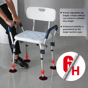 शॉवर कुर्सी बुजुर्गों और विकलांगों के लिए उपयुक्त है, आर्मरेस्ट और पीठ के साथ मेडिकल शॉवर कुर्सी, मजबूत गैर-पर्ची कुर्सी पैर