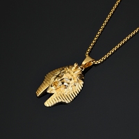 Collier pour homme en acier inoxydable style hip-hop avec pendentif Sphinx Pharaon égyptien ancien, vente en gros