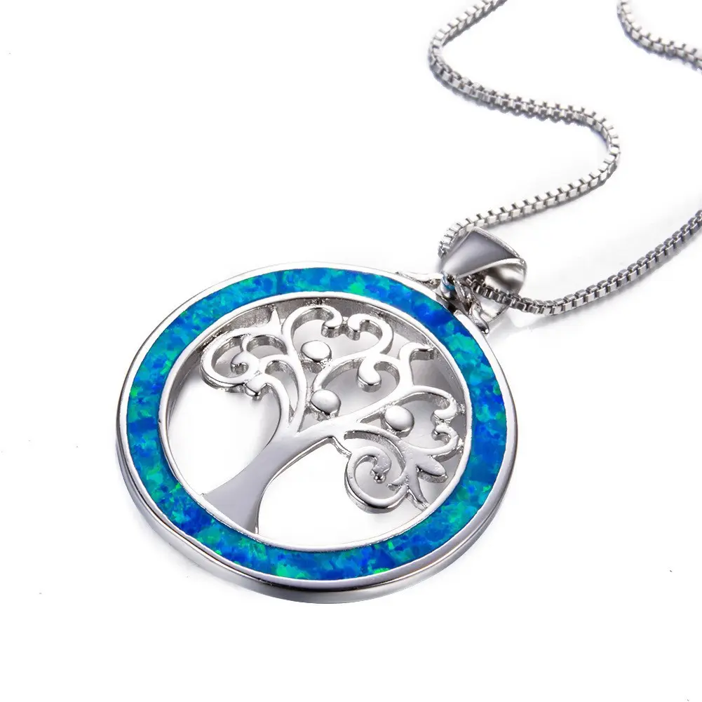 Collier arbre de vie en argent Sterling avec opale créée pierre gemme nacre ou collier pendentif coquille d'ormeau pour les femmes