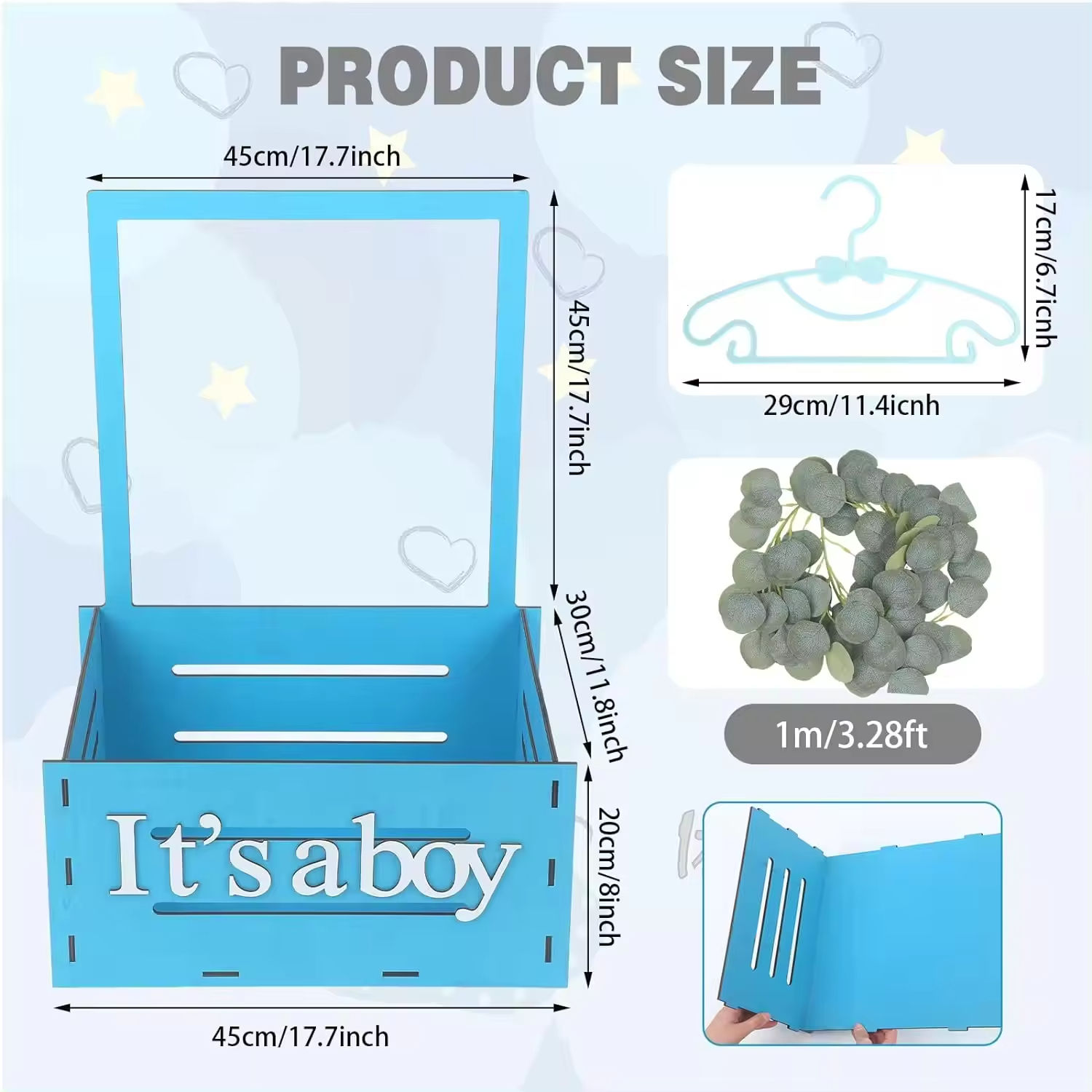 Wooden Baby Shower Crate Closet - Storage Basket With Hanging Rack In Sky Blue