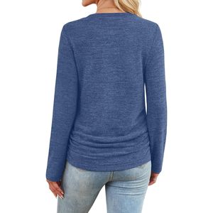 Womens Sweaters Long Sleeve Crew Neck Ruched <b>Top</b> Autumn Casual Breathable Winter Clothing - Product Image 4
