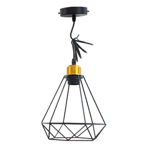 Lámpara Colgante Vintage Minimalista de Hierro Negro con Bombilla E27 Blanco Cálido, Diseño de Estructura Geométrica para Interiores o Restaurantes - Product Image 4
