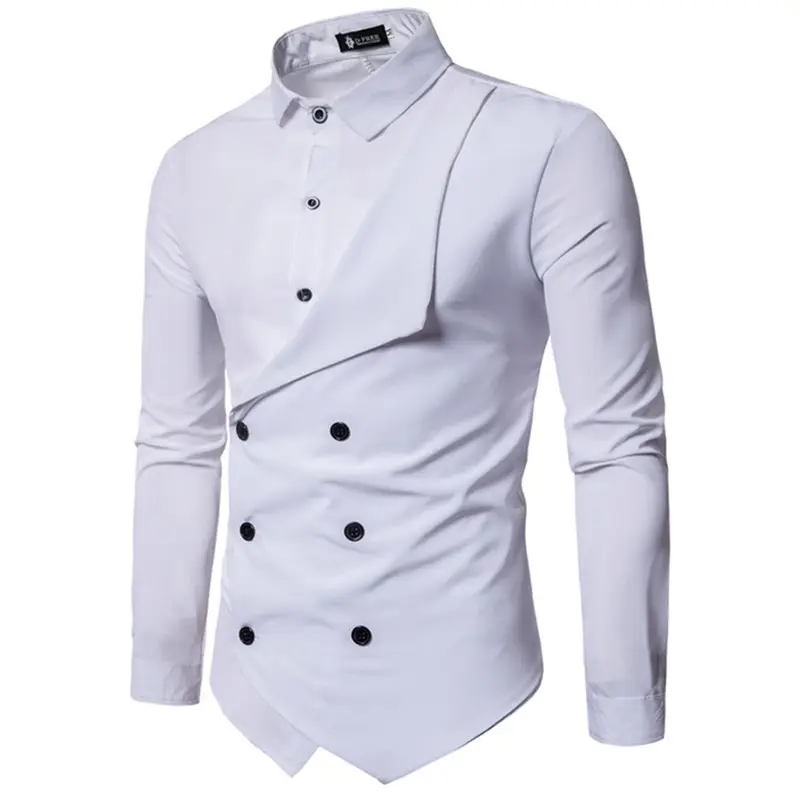 High quality design sense of mens suit Formal Plus Size shirts Fashion European double breasted Slim Long Sleeve Mens Shirts
