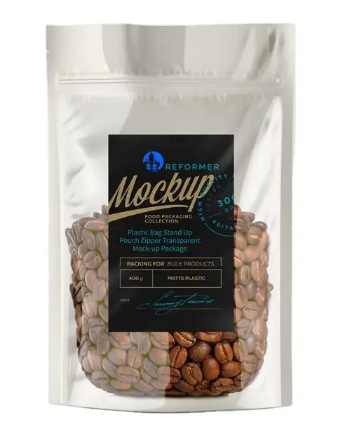 Cafe Bean Packaging Bags With Window Colorful 250g 500g 1kg Flat Bottom Mylar Stand up Zip Lock Powder Food Tea Black Coffee Bag